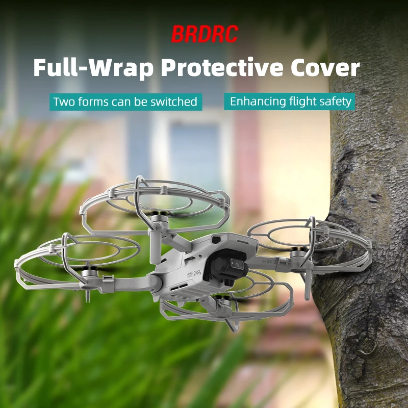 Protection d'hélice pour DJI Mini 2 SE, vue latérale avec l'anneau de sécurité fixé autour des hélices.