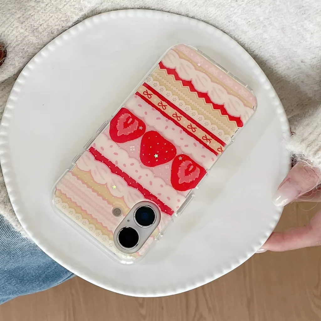Cream Strawberry Cake Lace Bowknot Phone Case
