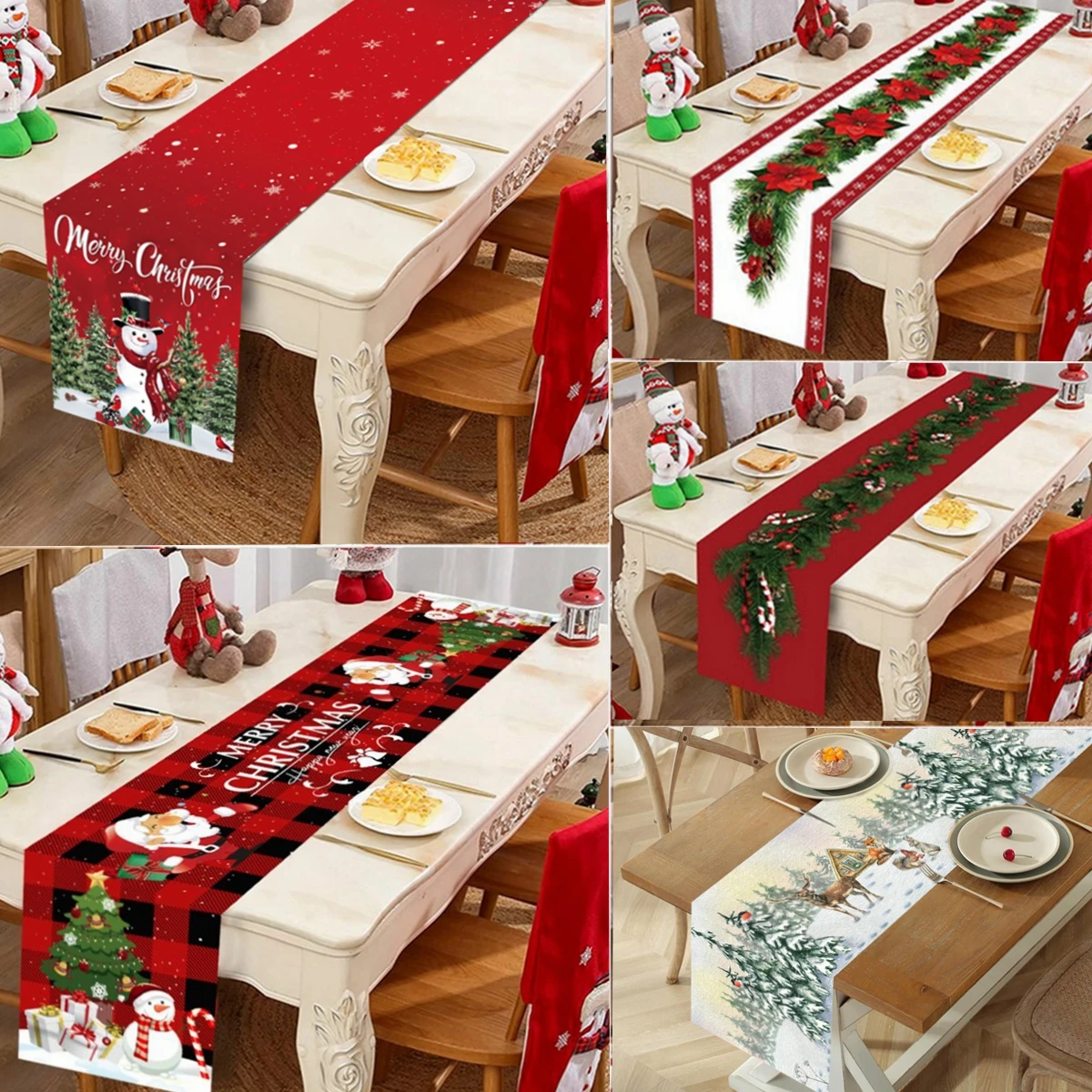 Christmas Table Runner Merry Christmas Decoration for Home Xmas Party Decor 2023 Navidad Notal Noel Ornament Happy New Year 2024