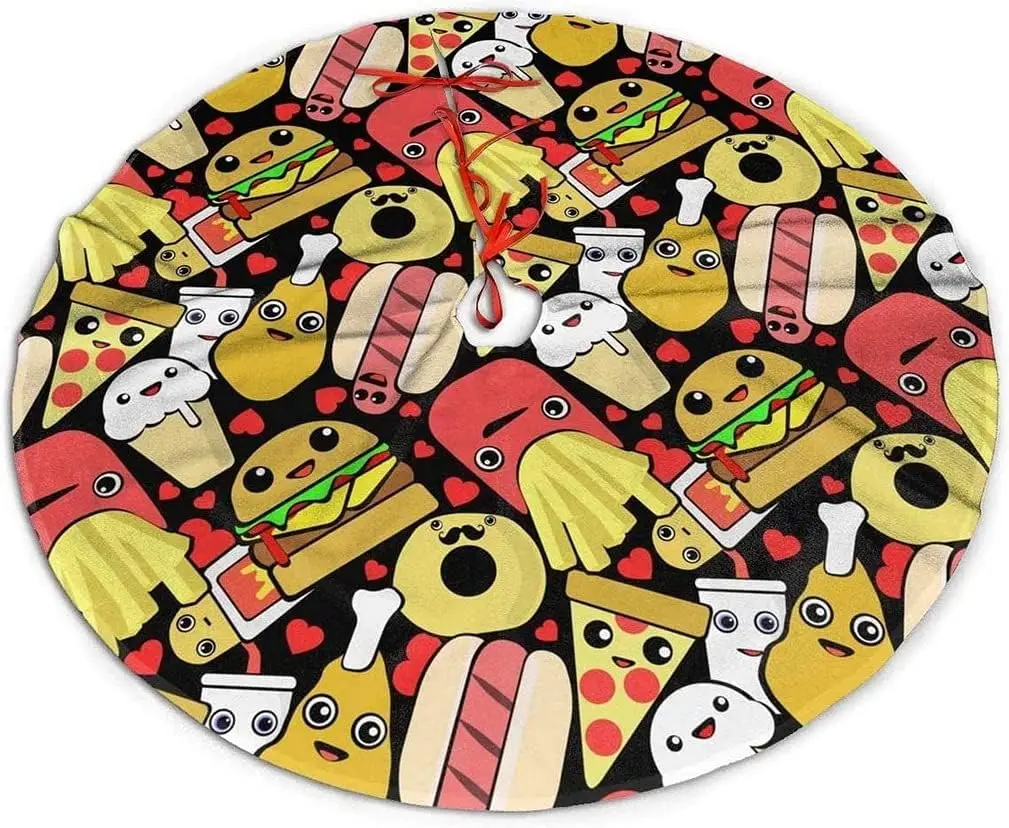 

Милая еда, пицца, картофель фри, бургеры, юбка на рождественскую елку, снежинки, коврик на елку, круглая искусственная кожа, декоративный аксессуар, подарок