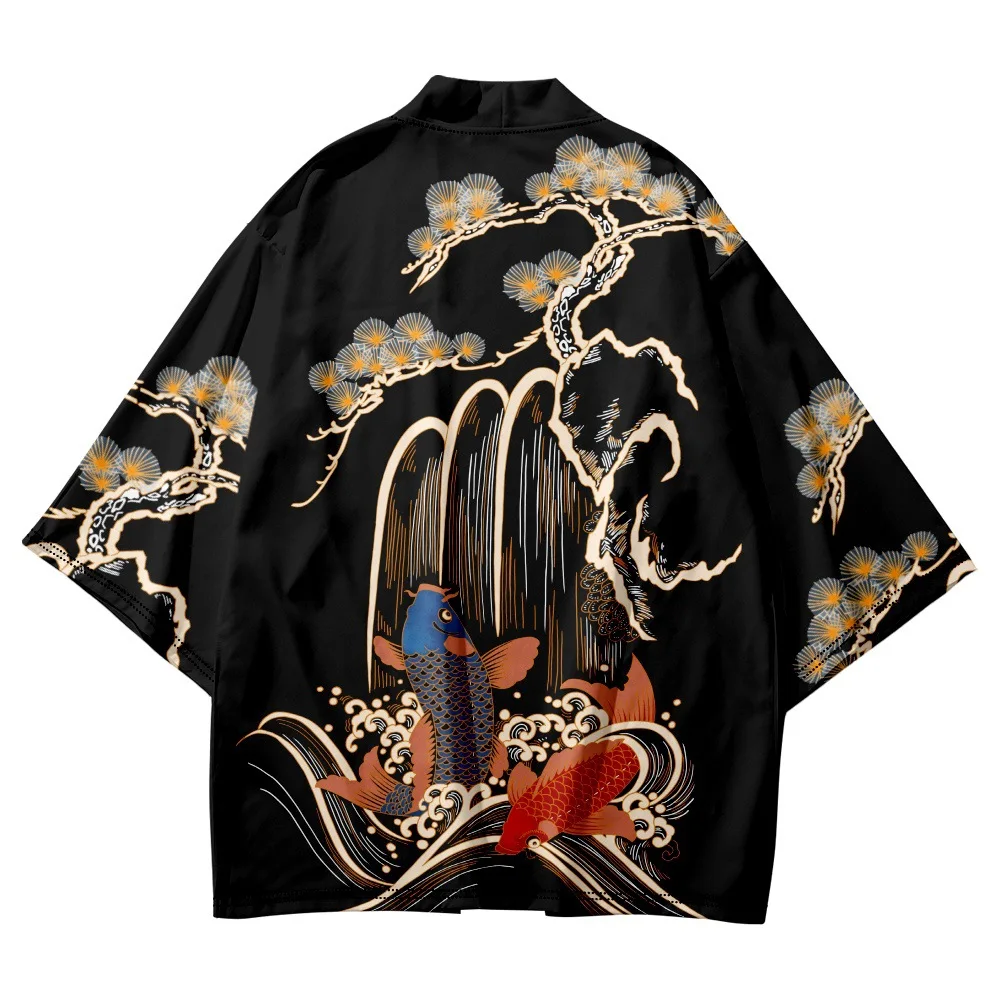 

Red Blue Carp Pine Printed Samurai Shirt Clothing Haori Kimono Women Men Japanese Asian Streetwear Cosplay Cardigan Yukata