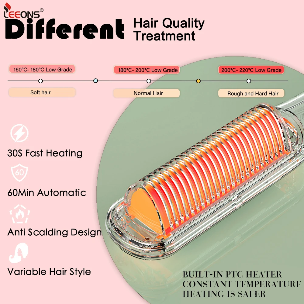 Hair Styling 3 in 1 Hot Comb for Straighten/Curl Hair Professional Hair Straightener and Curler Electric Fast Heating Comb 3