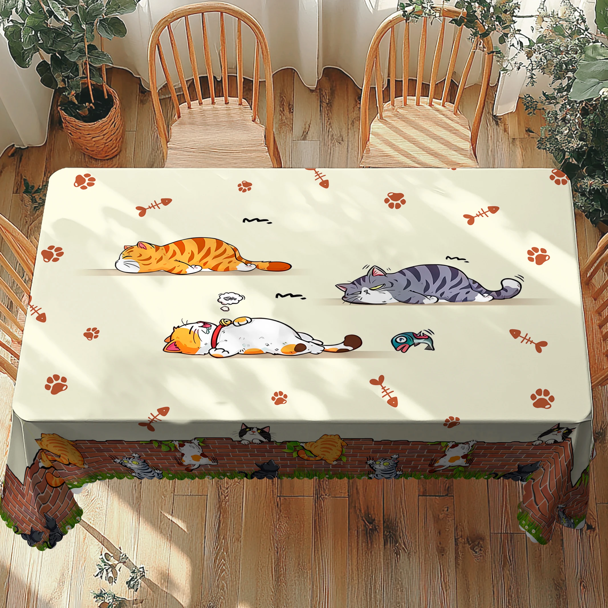 Cat-Themed Tablecloth Cute Cat And Paw Print Designs Home Kitchen Decor Room Decoration table cloth leather table cloth rectangular tablecloth disposable tablecloth tarot card table cloth tarot tablecloth