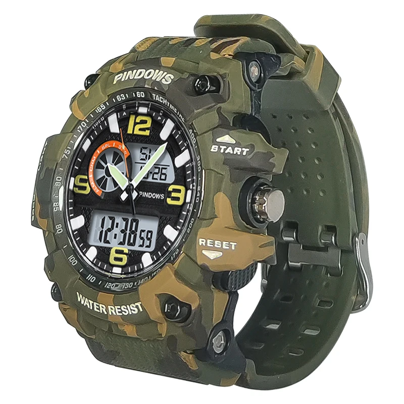 Military Camouflaged Men Watches Submersible Dual Display Electronic Hand Clock Boys Outdoor Sport Led Digital Wristwatches Male