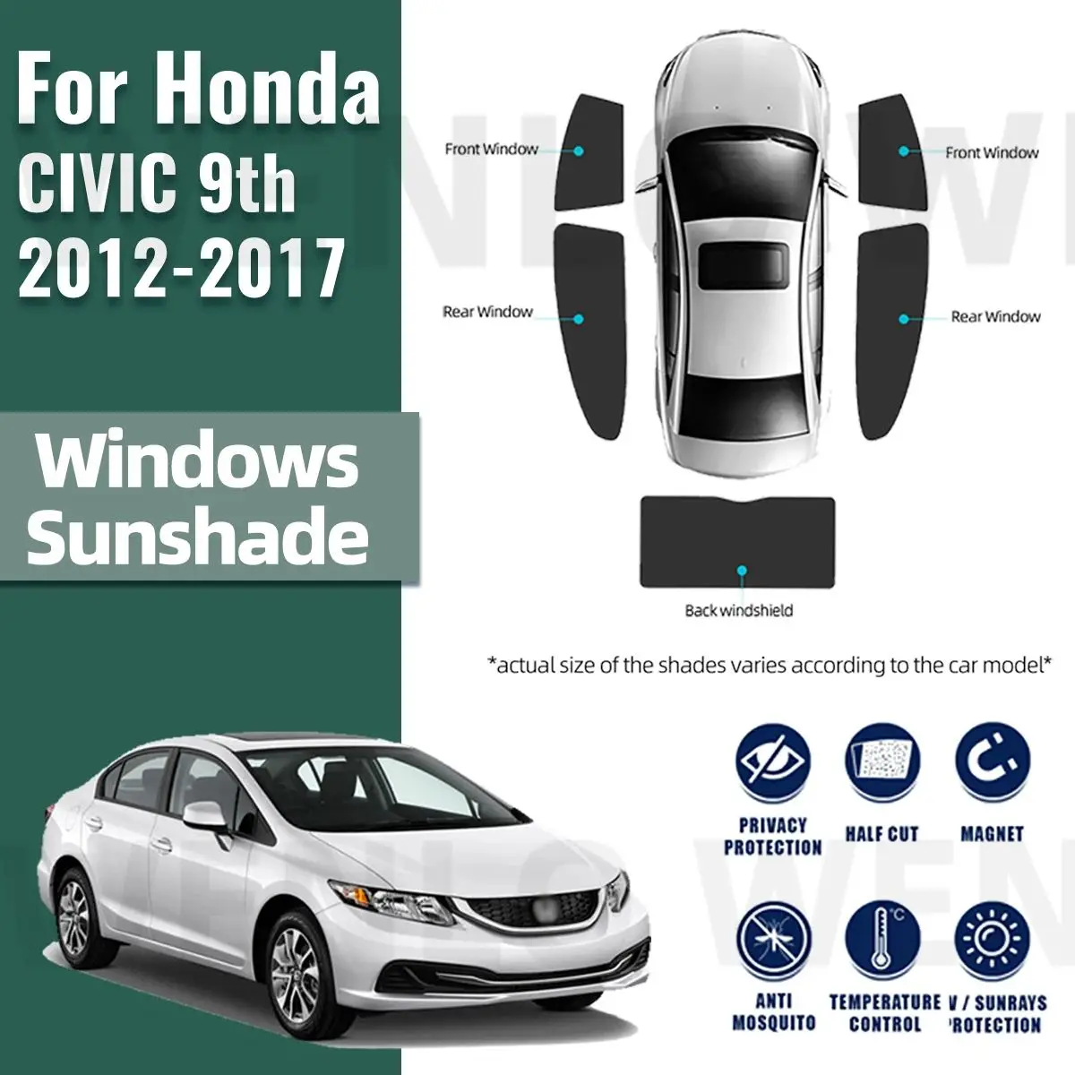 Driver Side Front Door Window Glass Replacement For 2012-2015 Honda Civic 4 Door Sedan