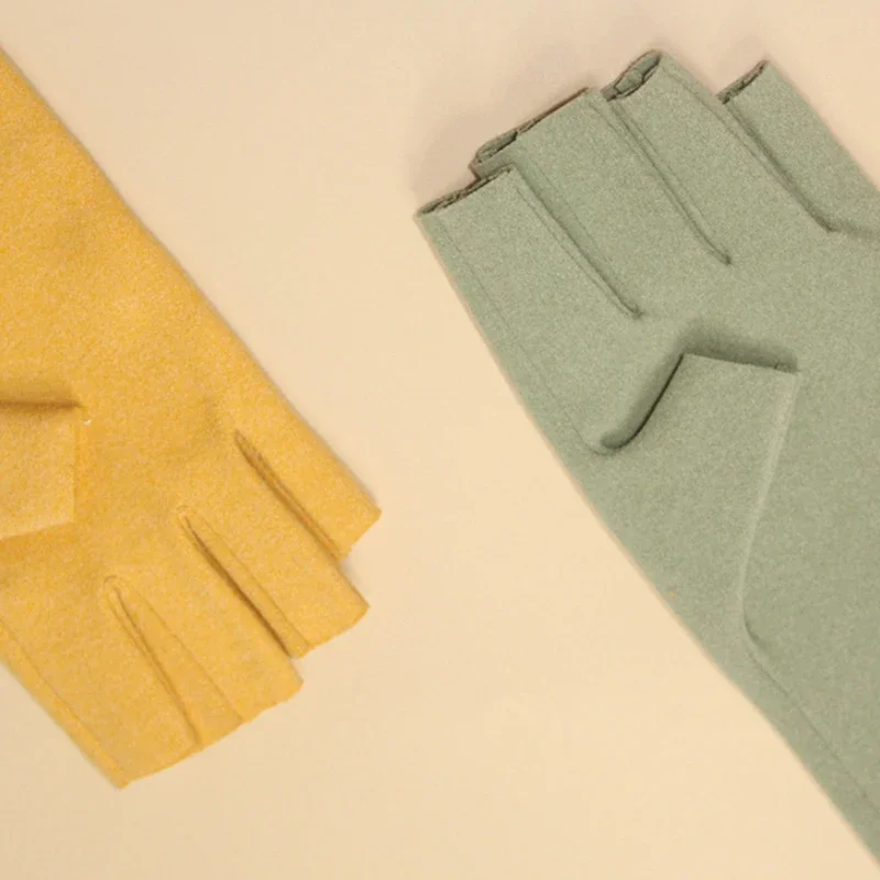 Winter Women's Gloves Thermal Solid Color Mittens New Thin Style Gloves Half-finger For Cold Weather Typing Working Driving