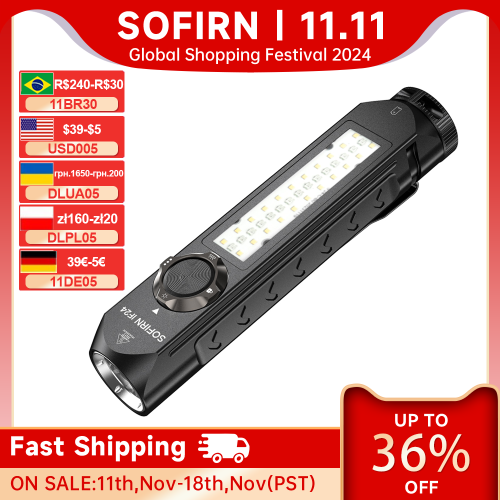 Sofirn IF24 RGB Light SST40 2000lm Powerful LED Flashlight 5V 2A 18650 USB C Rechargeable Torch IP66 Waterproof with Magnetic