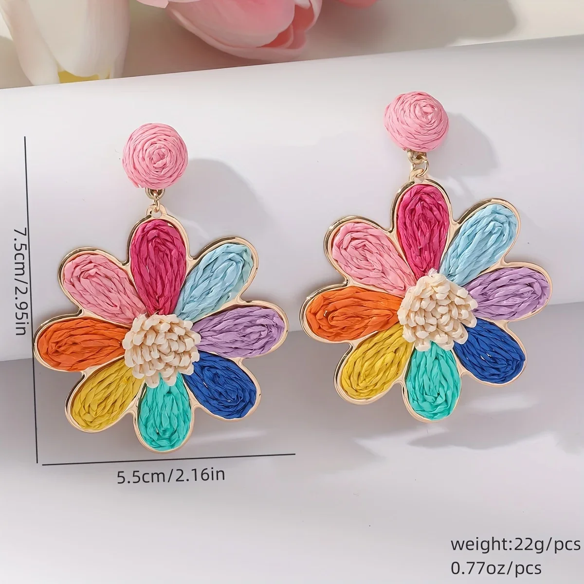 A Pair of Bohemian Lace Woven Flower Earrings, Stylish and Elegant Handmade Women's Earrings, Suitable for Vacation and Everyday