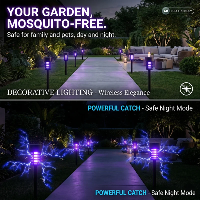 Lámpara Solar Antimosquitos, Impermeable, Eléctrica, Trampa para Moscas UV, para Jardín, Patio, Camping, Control de Insectos