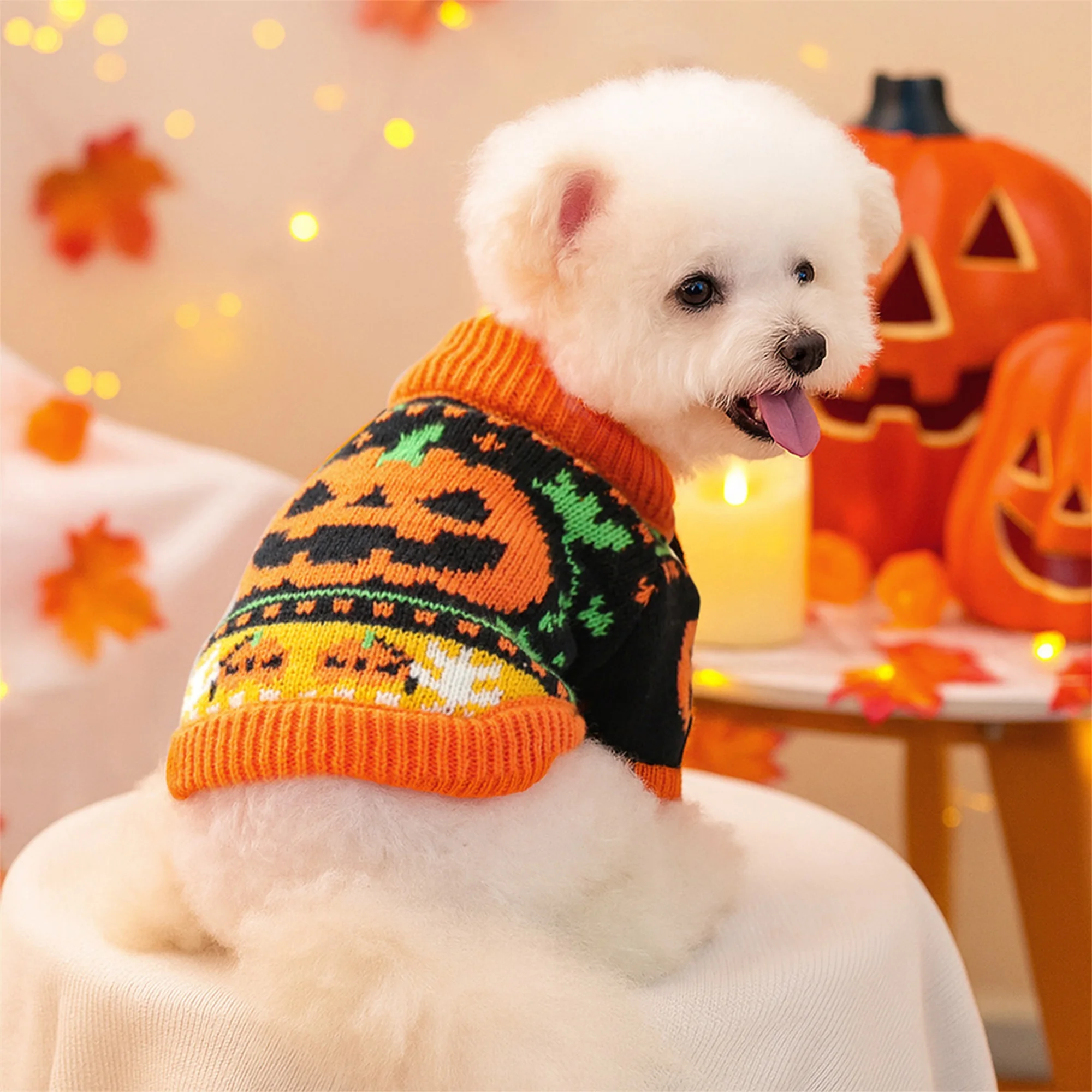 Halloween Ghost Costume for Dogs and Cats Pet Winter Fall Clothes Pumpkin Knitted Sweater Small Dog Cat Outfit 3