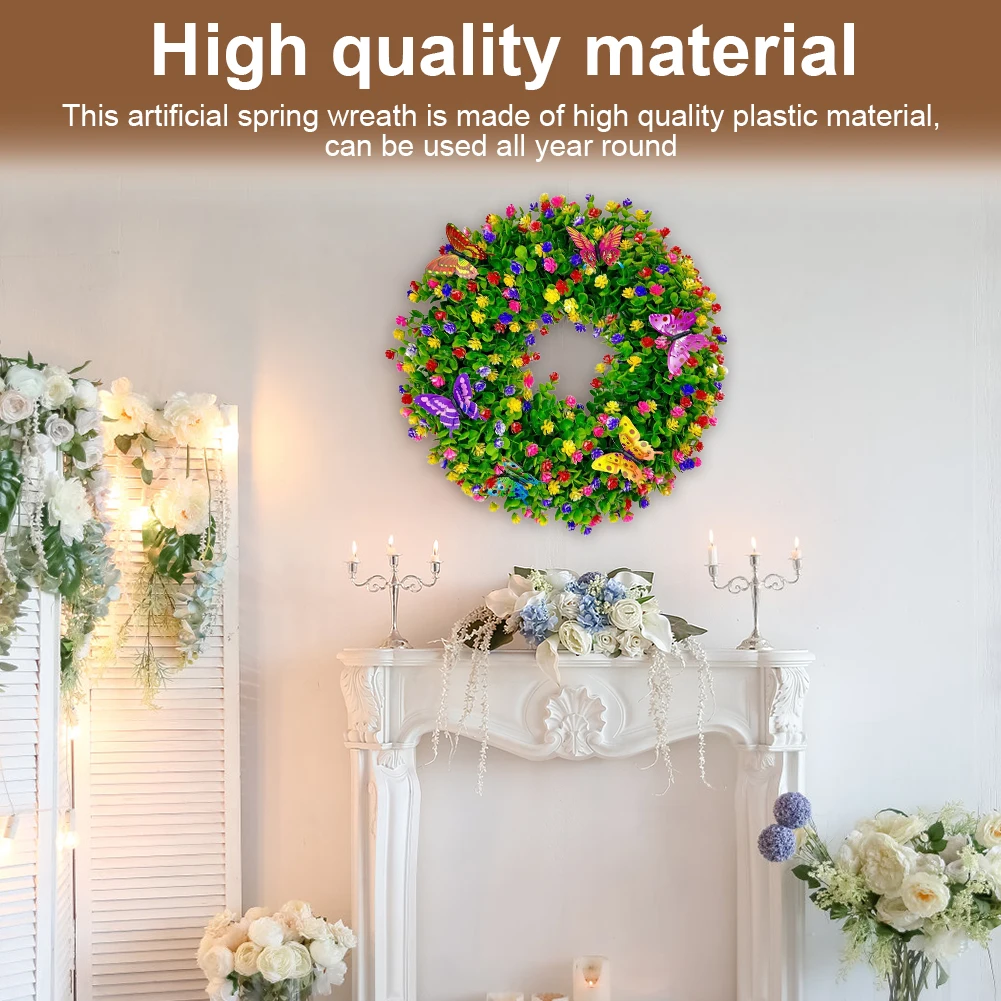 Artificial Eucalyptus Wreath Butterfly Flower Wreath Eucalyptus Leave Wreath Summer Wreath for Front Door Wall & Window Decor