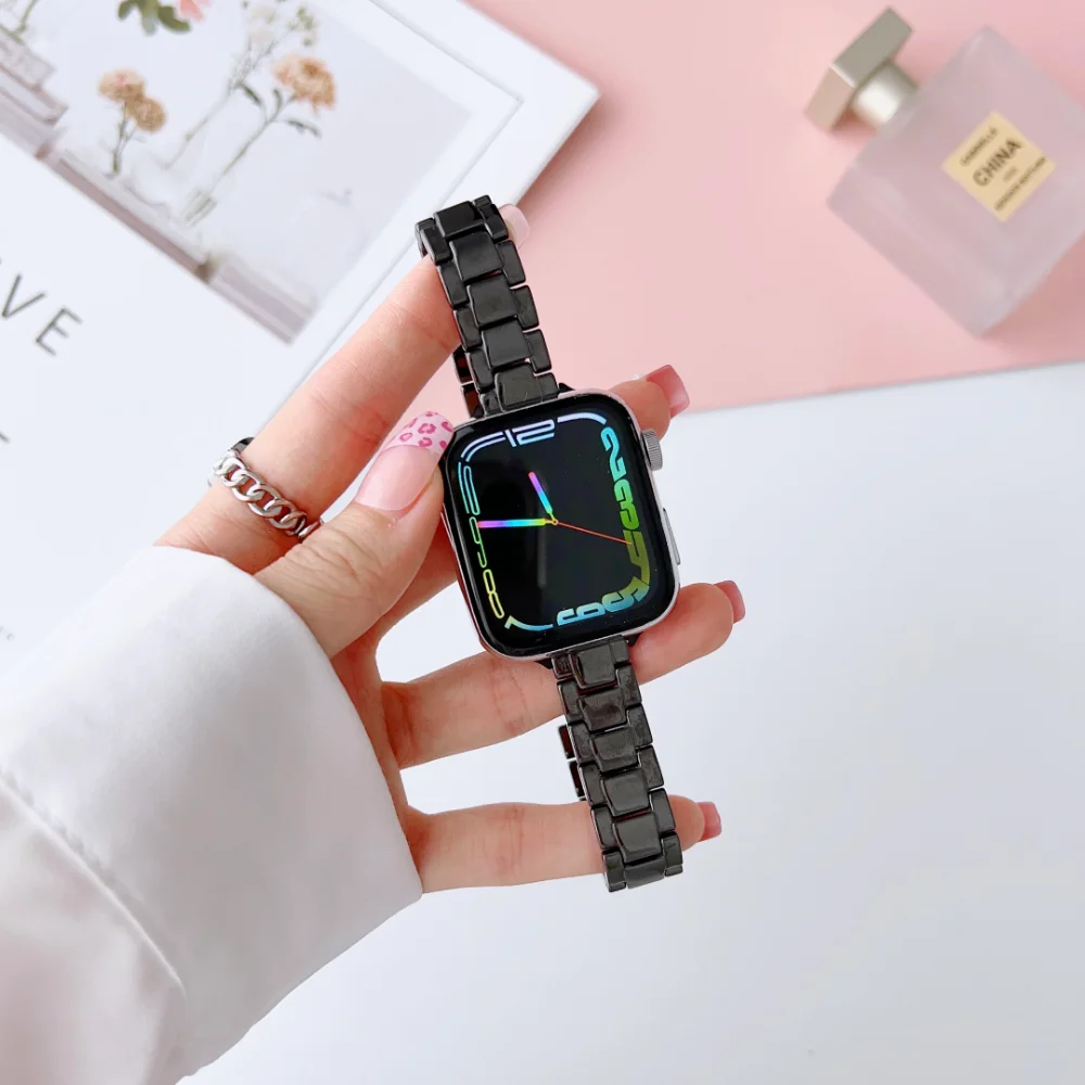 Metal+Ceramic Strap for Apple Watch Band 49mm 44mm 40mm 45mm 41mm 42mm Slim Stainless Steel Bracelet iWatch Ultra 9 8 7 6 5 4 SE