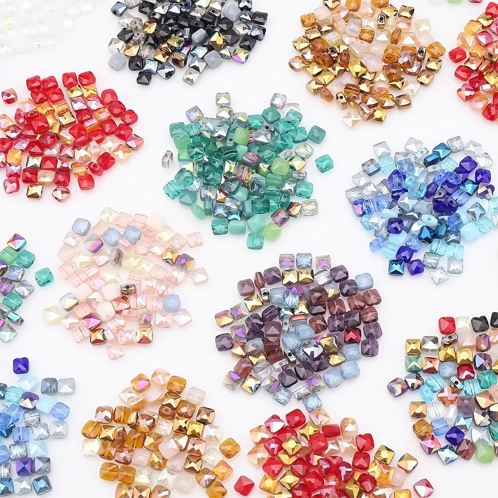 50 Pz 6mm Misto Cristallo Di Vetro Quadrato Piatto Sfaccettato Cubo Perline Per Fai Da Te Fare Braccialetto Di Amicizia Primavera Parto Indumento Decorazione - Foto 9