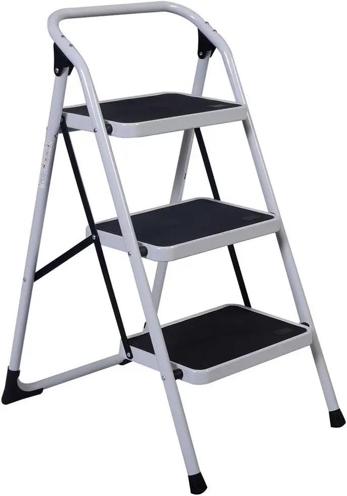 

Step Ladder 3 Step Folding, Lightweight Portable Step Stools for Adults with Wide Anti-Slip Pedals, Short handrails