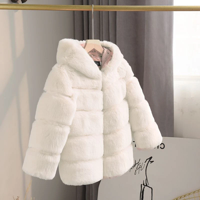 Kinder Kleidung Mädchen Pelz Mäntel Winter Solide Faux Kaninchen Fell Kapuze Jacke für Babys Mode Jungen Verdicken Warme kinder kleidung