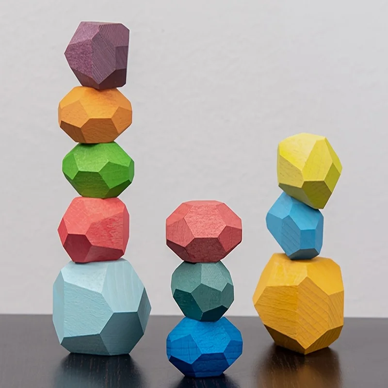 Wooden Balancing Stacking Stones Rocks, Building Blocks Set, Sorting and Stacking Games, Montessori Puzzle Toys for Kids Gifts