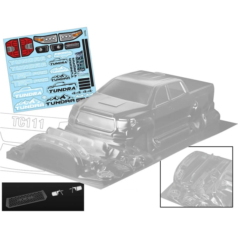 

Scale 1/10 Tundra Truck Clear Body shell W/Rear spoiler + Light Buckles and Mirrors + decals for RC Drift car Tamiya tt02 tt01