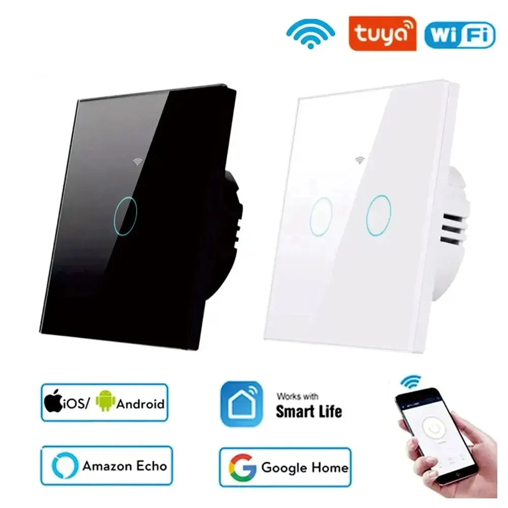 Interruttore Tattile Tuya Wifi Light Wall Smart Switch Per Eu Smart Home Life Alexa Google Home 433Rf Wifi Remote 1/2/3 Gang