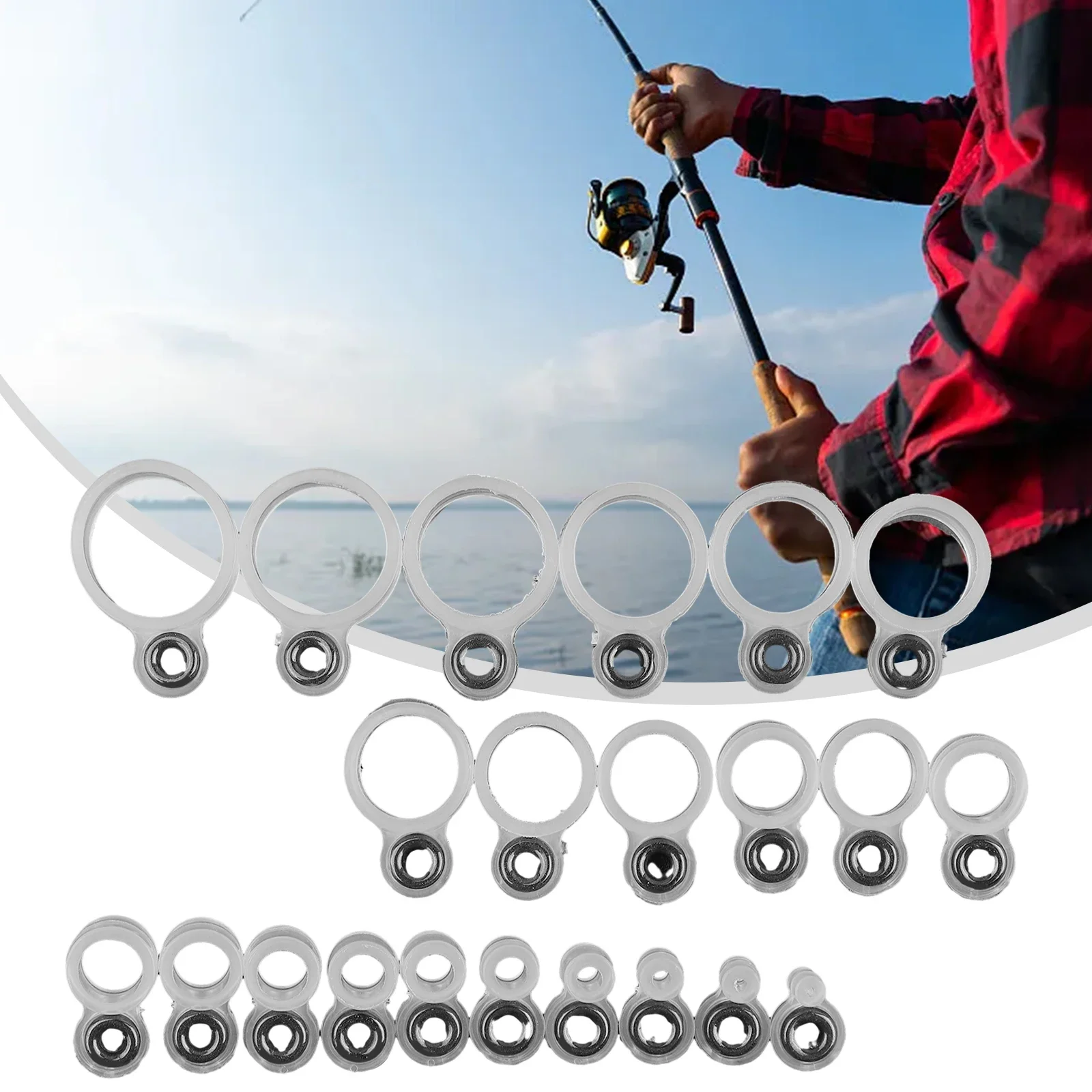 14/22Pcs Silicone Fishing Rod Guide Wire Ceramic Ring Tip Repair Kit Line Guides Pole Guide Ring Over Wire Ring Fishing Tools