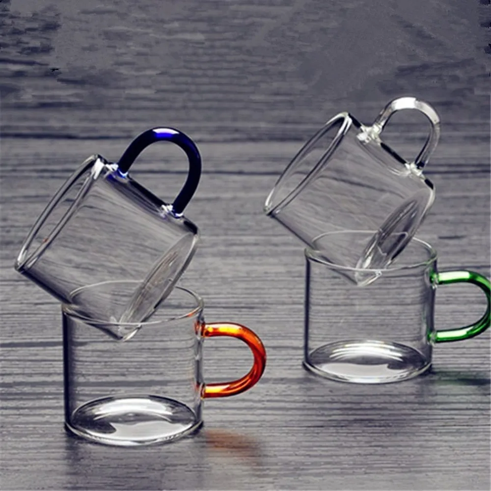 New Colorful Small Handle Cup Kung Fu Tea Cup Heat-resistant Glass Tea Household Shot Glass Coffee Mug