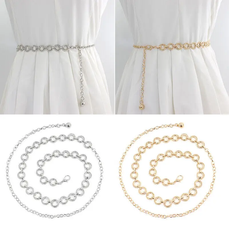 

Fashion Metal Chain Belt Adjustable Waist Chain Hook Buckle Design Suitable Cosplay Club Party Wedding Occasion 110 Cm * 1.6 Cm