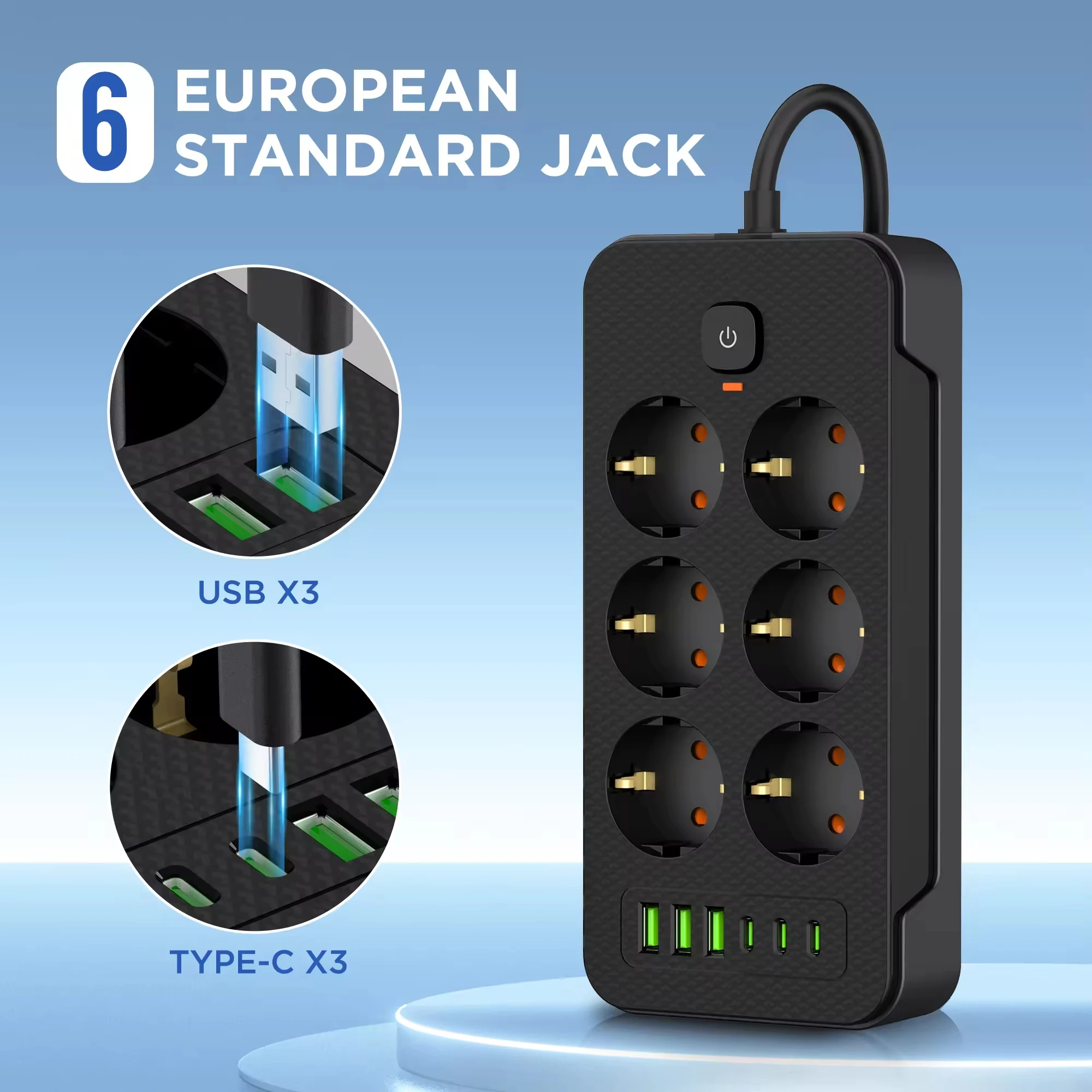 2m Verlängerungskabel Mit 3 USB-A + USB-C Ports – UK-Stecker, Ideal Zum Aufladen