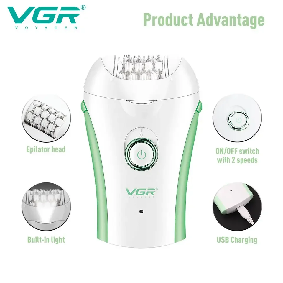 VGR Rechargeable Women Electric Female Epilator Face Removal Machine For Facial Legs Body Bikini Hair Remover_voghion.com
