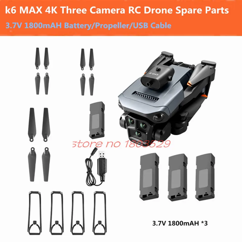 

Квадрокоптер K6 MAX K6MAX, три камеры, запасные части, 3,7 в, 1800 мАч, аккумулятор/пропеллер/USB-кабель