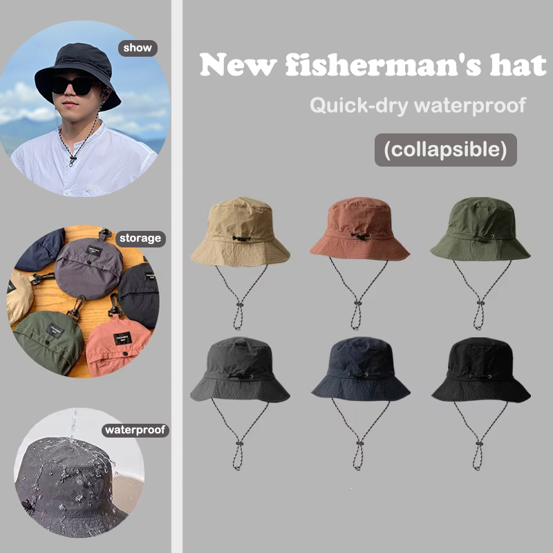 Quick-Drying Fisherman Hat Adjustable Waterproof Anti-UV Sun Protection Bucket Hat for Men Women Summer Camping Hiking Outdoor