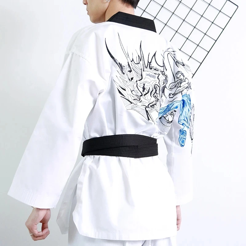 Adult Men Women Master Taekwondo Uniforms Dobok Tae Kwon Do Trainer Suit Free White Belt