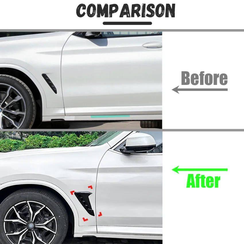 BMW X3 X4 G01 G02 M 스포츠 2018-2023+ 차량용 사이드 펜더 스포일러 윈드 나이프 사이드 길즈 에어 벤트 장 사이드 윙 스티커