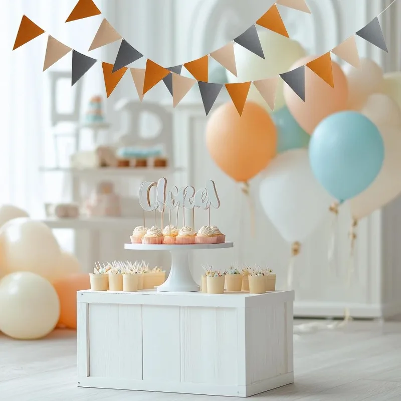 Coffee Brown Felt Pennant Banners Rustic Triangle Fabric Flags for Wedding Christmas Bedroom Wall Decor Vintage Letter Bunting