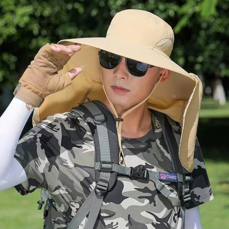 Fishing Hat Fisherman Hat Sunscreen Mosquito Repellent Breathable Hiking Sun Hat Face Covering Detachable UV Resistant Shawl Hat Quick Drying