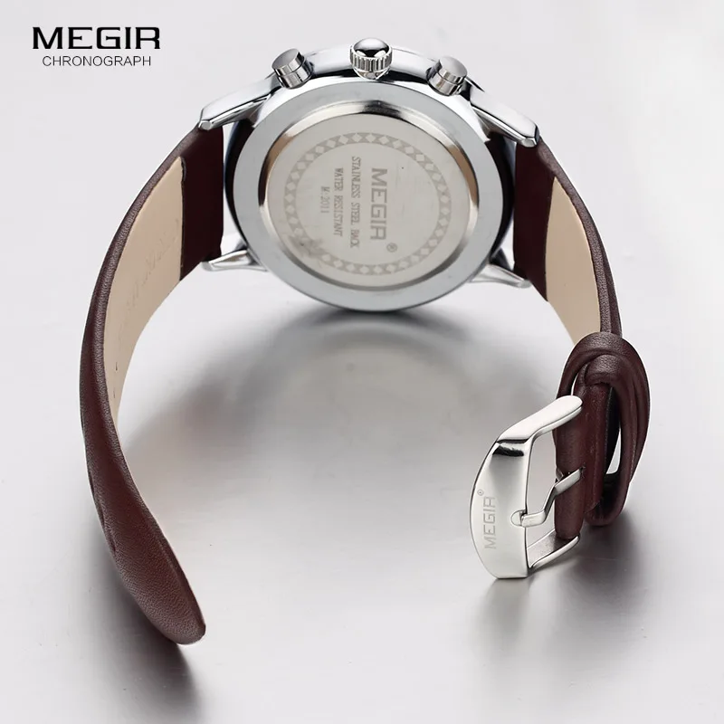 Fashion Megir 2011 Top Brand Quartz Men Luminous Waterproof Sports Watch Man Commercial Genuine Leather Business Wrist Watches - 6