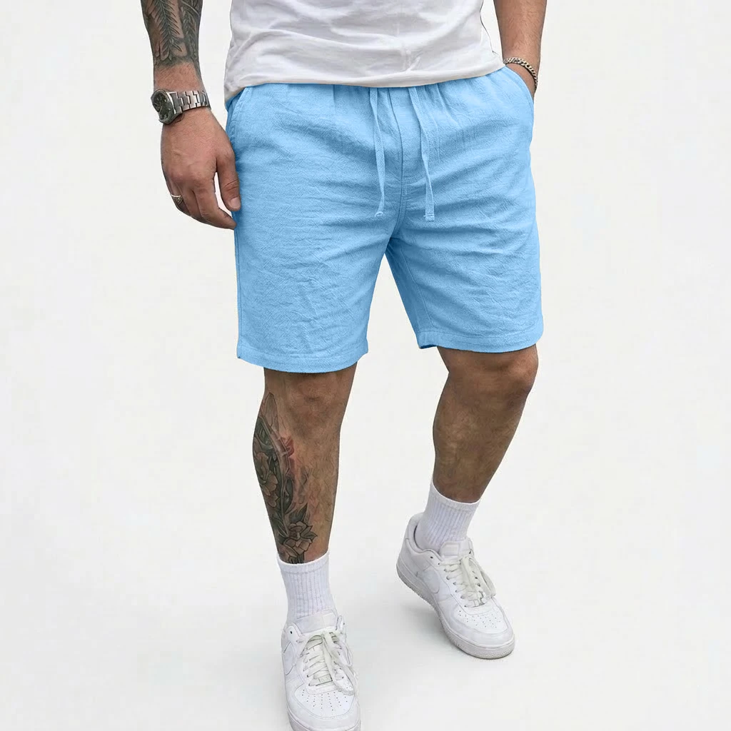 Sommer Herren Leinen-Shorts mit Elastischem Bund und Kordelzug Lässige Hosen für Männer Strand Hawaiianische Leichte Kurze Outdoor Baggy-Hosen – Detail 9