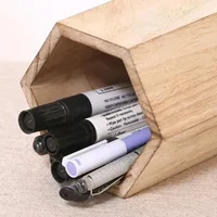 1PC Wooden Pen Holders Desktop Storage INS Style Large Capacity Pen Holder Box Multifunctional Wooden Pencil Organizer 4