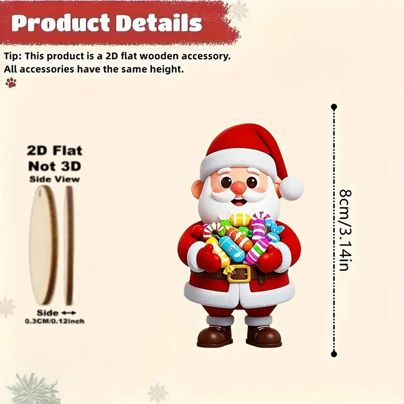 10Pcs Christmas Wooden Gingerbread Man Santa Claus 2D Flat Wooden Pendant Christmas Tree Decoration Perfect Holiday Gift Decor