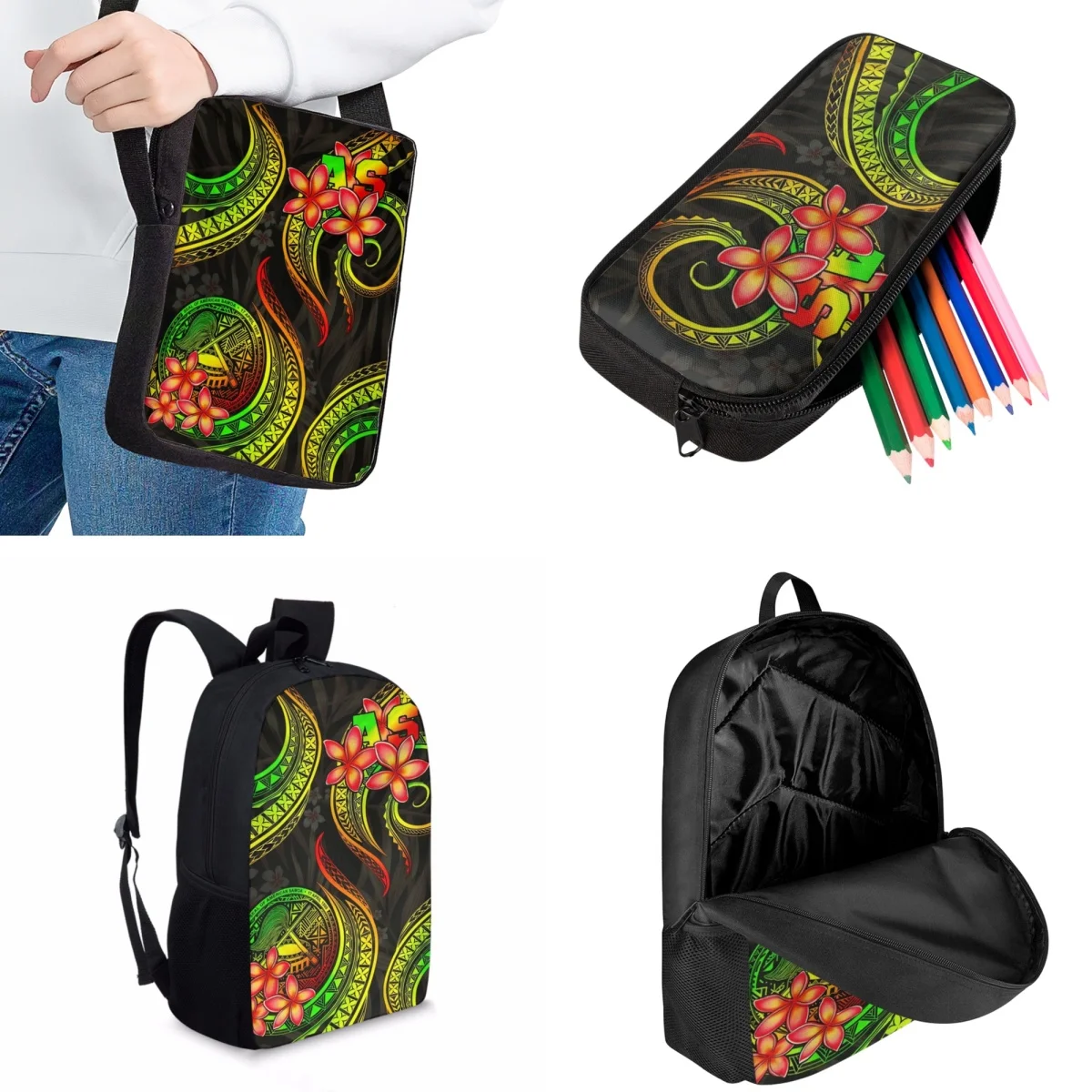 Jackherelook Polynesian Hibiscus Fashion Backpack Teenagers School Bag Set Trend Design Laptop Bag for School Girls Children