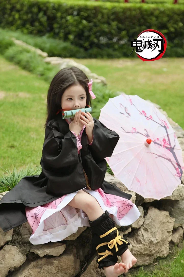 Demon Slayer Nezuko Kamado Cosplay Costume Kimono with Bamboo Muzzle