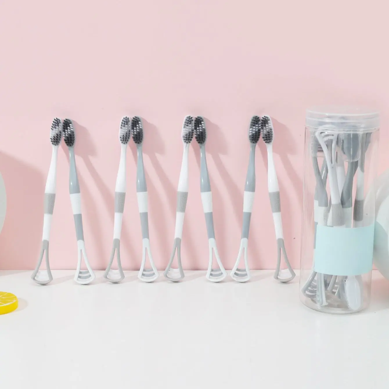 8pcs - Clean Adult Soft Fur Couple Cover Double Head Toothbrush with Tongue Coating