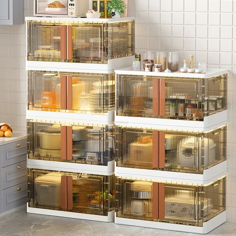 Light Luxury Plastic Kitchen Cabinets Creative Kitchen Furniture Floor Flip Locker with Door Home Living Room Multi-layer Rack Q