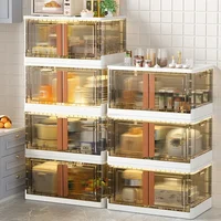 Light Luxury Plastic Kitchen Cabinets Creative Kitchen Furniture Floor Flip Locker with Door Home Living Room Multi-layer Rack Q 1