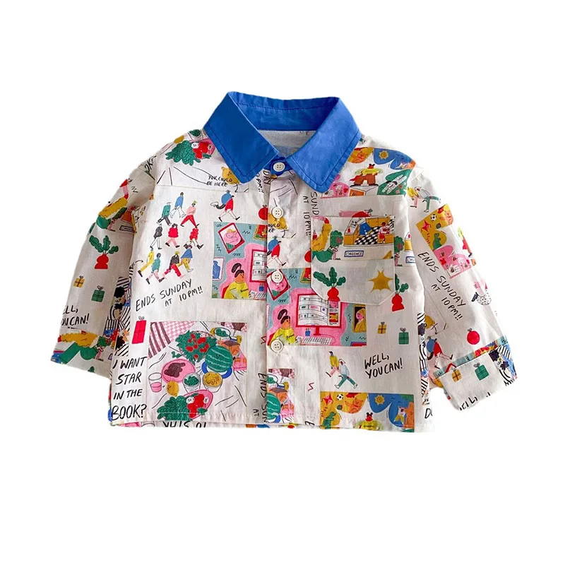 New Autumn Baby Girls Cute Cartoon Graffiti Blouse 0-5T Toddler Boys Thin Style Loose Shirt