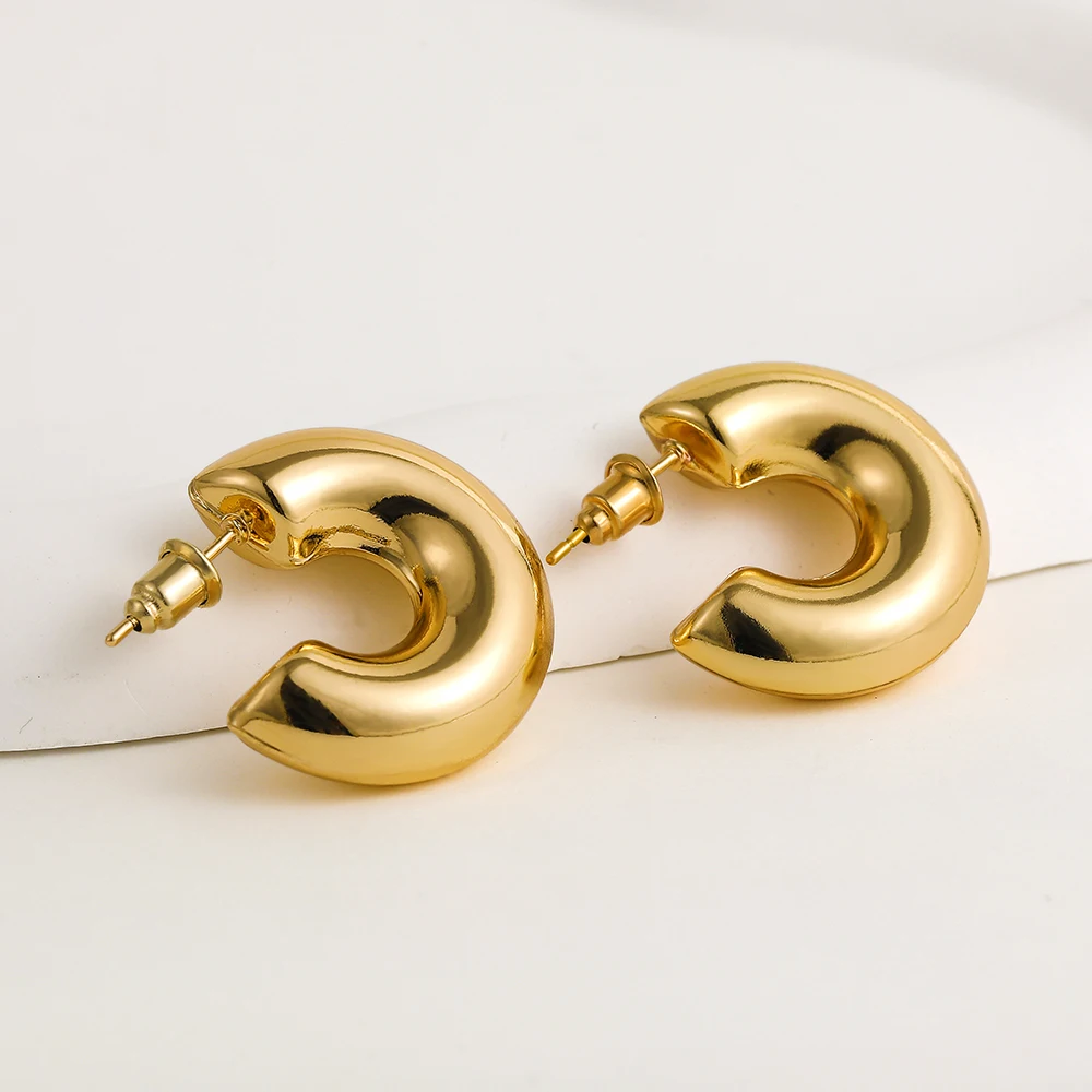 Fashion Gold Color Thick Tube Hoop Earrings for Women Lightweight Metal