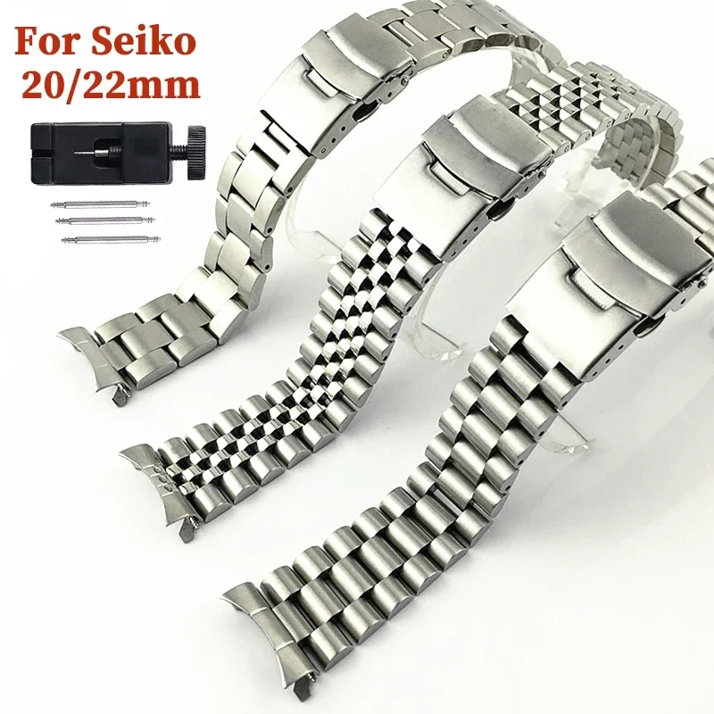 Solid Stainless Steel Curved End Watch Band Replacement Strap - 20mm/22mm