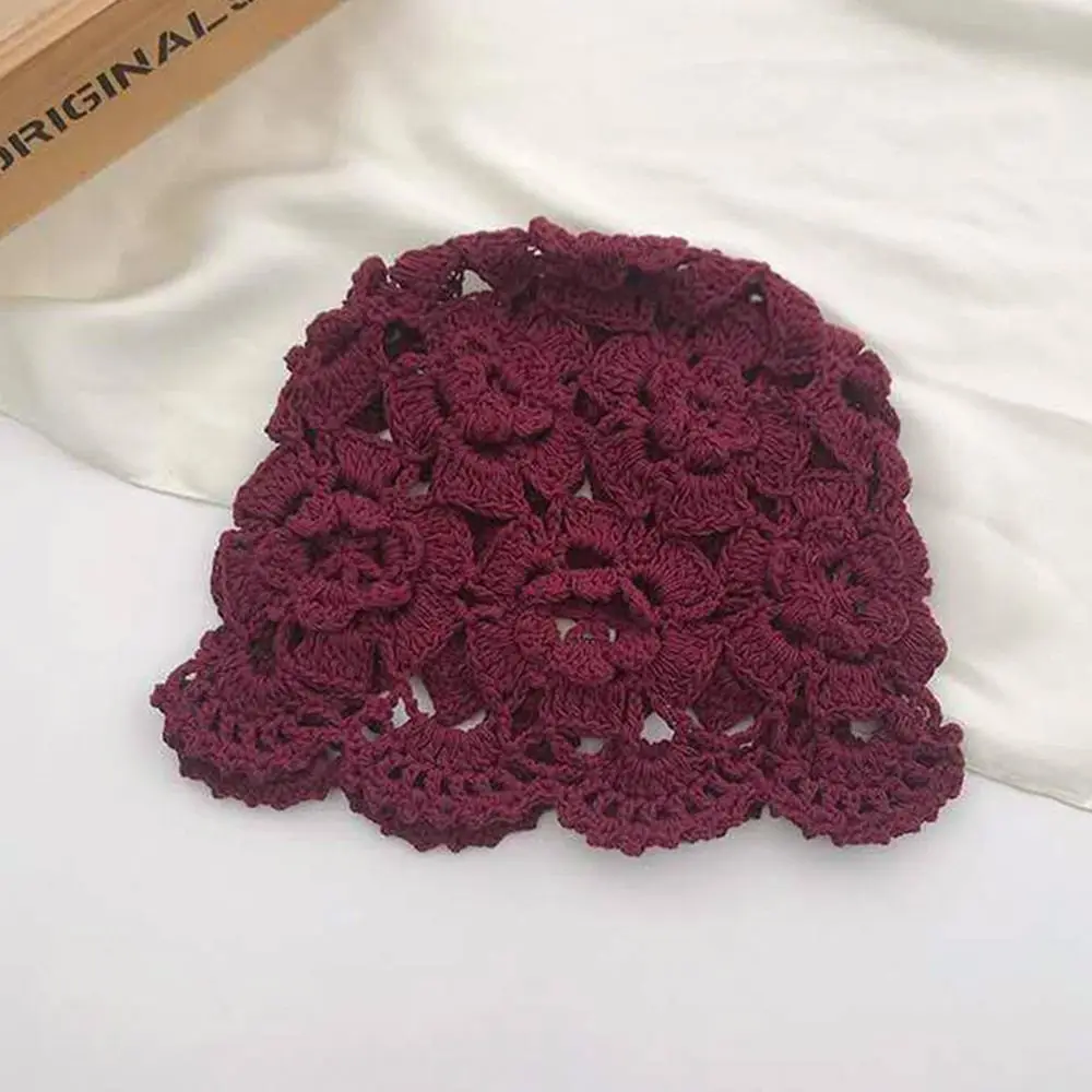 Atmungsaktive ausgehöhlte Baotou-Mütze, lässige handgefertigte Strickmütze, Blumen, Frühlings- und Sommermütze für Damen – Detail 12