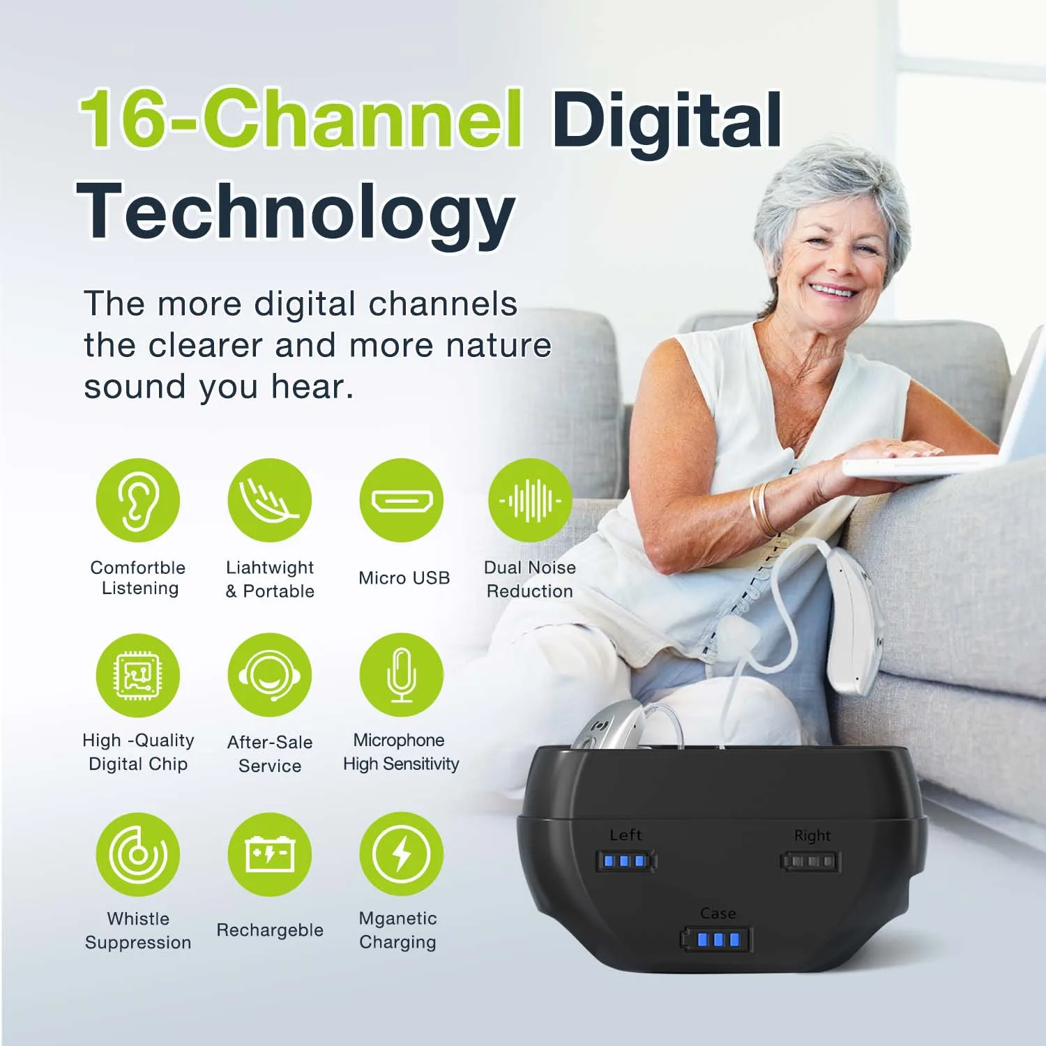Rechargeable Hearing Aids for Seniors Adults,Digital Hearing Aid BTE Hearing Aids, Hearing Amplifiers with Noise Cancelling 2