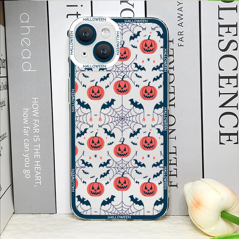 Spooky Cartoon Halloween Pumpkin & Ghost Clear Phone Case - Soft Cover s