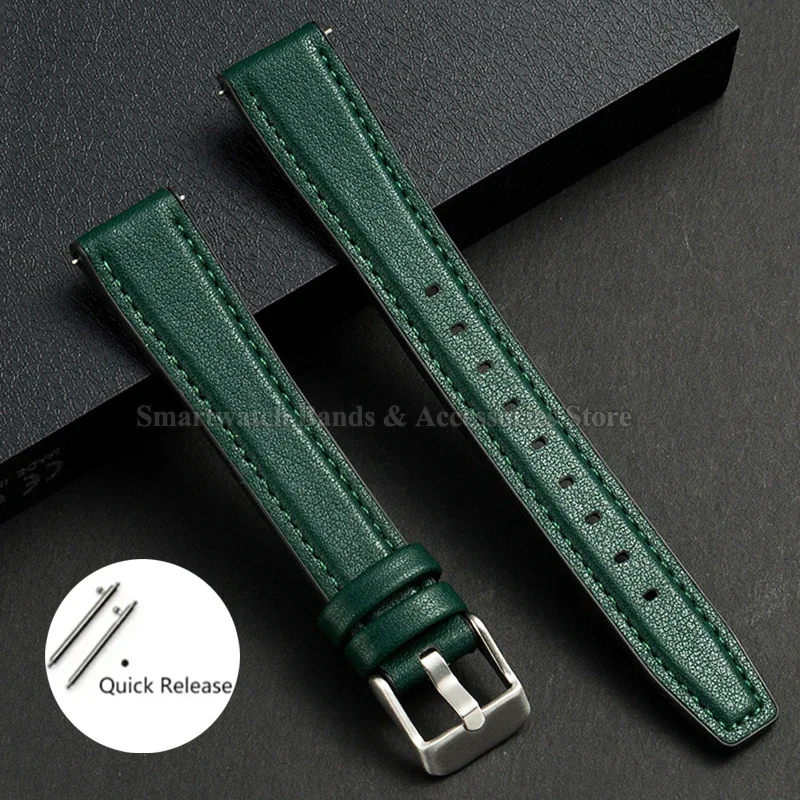 Premium Ultra-Thin Leather Watch Strap with Quick Release and Silicone Backing
