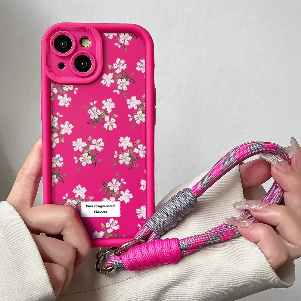 Wrist Chain Soft TPU Phone Case with Floral Lanyard Strap & Protective Back Cover